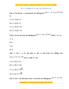 Trắc nghiệm Đường tròn trong mặt phẳng tọa độ Toán 10 Kết nối tri thức