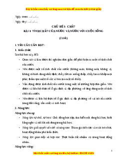 Giáo án Bài 1 Khoa học lớp 4 (Kết nối tri thức): Tính chất của nước và nước với cuộc sống