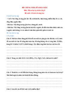 Đề cương ôn tập Giữa kì 2 Khoa học tự nhiên 8 Chân trời sáng tạo Cấu trúc mới