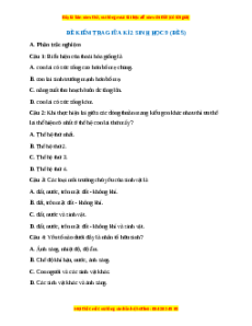Đề thi giữa kì 2 Sinh học 9 (Đề 5)