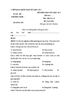 Đề thi giữa kì 1 Hóa học 12 Cánh diều (Đề 1)