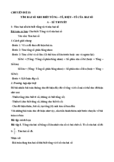 Chuyên đề Tìm hai số khi biết tổng-tỉ, hiệu-tỉ của hai số lớp 4 (có lời giải)