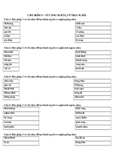 Câu hỏi ôn thi Trạng Nguyên Tiếng Việt lớp 4 Chủ điểm 9: Từ cùng nghĩa, từ trái nghĩa