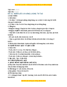 Giáo án Bài 32 KHTN 6 Cánh diều (2024): Nhiên liệu và năng lượng tái tạo