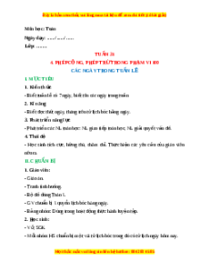 Giáo án Các ngày trong tuần lễ Toán lớp 1 Cánh diều