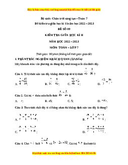 Đề thi giữa học kì 2 Toán 7 Chân trời sáng tạo có đáp án (Đề 9)