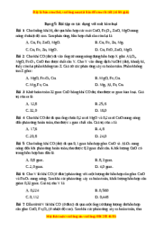 Trắc nghiệm Bài tập co tác dụng với oxit kim loại Hóa học 9