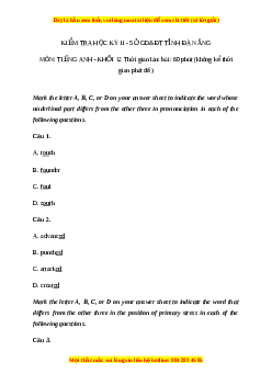 Đề thi cuối kì 2 Tiếng Anh lớp 12 Sở Đà Nẵng năm 2023