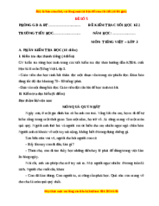 Đề thi cuối kì 2 Tiếng Việt lớp 3 Chân trời sáng tạo (Đề 5)