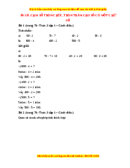 Giải Sgk Toán lớp 3 Bài 35: Chia số tròn chuc, tròn trăm cho số có một chữ số (Cánh diều)