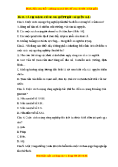 Trắc nghiệm Bài 9 Lịch sử 10 Cánh diều: Cách mạng công nghiệp thời kì hiện đại