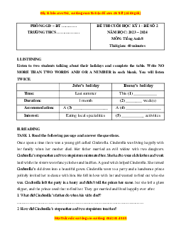 Đề thi cuối kì 1 Tiếng Anh 8 Global success (Đề 2 kèm file nghe)