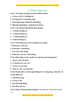 Trắc nghiệm Động vật KHTN 6 Chân trời sáng tạo