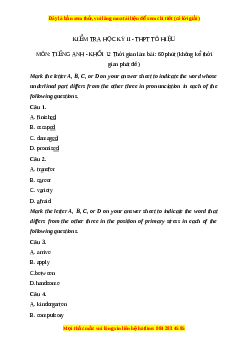 Đề thi cuối kì 2 Tiếng Anh lớp 12 trường THPT Tô Hiệu năm 2023