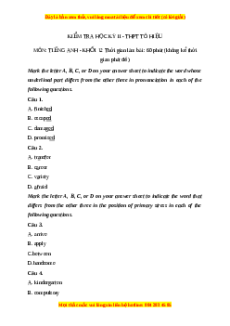 Đề thi cuối kì 2 Tiếng Anh lớp 12 trường THPT Tô Hiệu năm 2023