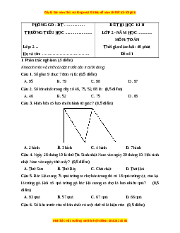 Đề thi cuối kì 1 Toán lớp 2 Kết nối tri thức (Đề 1)