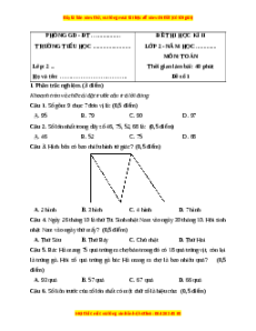 Đề thi cuối kì 1 Toán lớp 2 Kết nối tri thức (Đề 1)