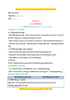 Giáo án Các phép tính dạng 10 + 4, 14 - 4 Toán lớp 1 Chân trời sáng tạo