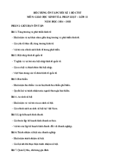 Đề cương Cuối kì 1 Kinh tế pháp luật 12 Chân trời sáng tạo (có lời giải)