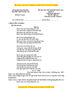Đề thi thử tốt nghiệp Ngữ Văn trường THPT Ngọc Lặc - Thanh Hóa lần 1 năm 2024