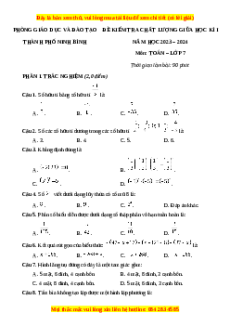 Đề thi giữa kì 1 Toán 7 Cánh diều Phòng GD&ĐT Thành phố Ninh Bình