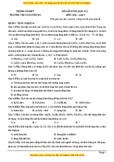Đề thi cuối kì 1 Hóa học 9 Phòng GD&ĐT Trường THCS Nguyễn Du