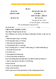 Đề thi giữa kì 1 Tin học 10 Cánh diều (đề 1)