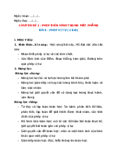 Giáo án chuyên đề Phép vị tự Toán 11 Kết nối tri thức