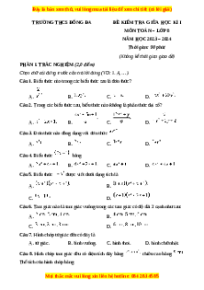 Đề thi giữa kì 1 Toán 8 Cánh diều trường THCS Đống Đa - Hà Nội