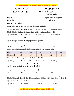 Đề thi cuối kì 2 Toán lớp 4 Chân trời sáng tạo - Đề 16