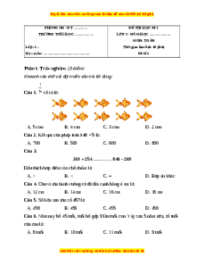 Đề thi cuối kì 1 Toán lớp 3 Cánh diều - Đề 2