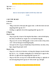 Giáo án Bài 13 Lịch sử 8 Chân trời sáng tạo (2024): Cách mạng tháng Mười Nga 1917