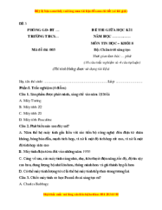 Đề thi giữa kì 1 Tin học 8 Chân trời sáng tạo (đề 3)