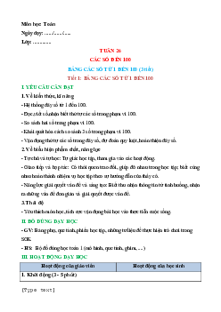 Giáo án Bảng các số từ 1 đến 100 Toán lớp 1 Chân trời sáng tạo