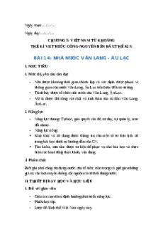 Giáo án Bài 14 Lịch sử 6 Kết nối tri thức (năm 2024): Nhà nước Văn Lang - Âu Lạc
