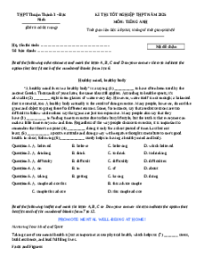 Đề thi thử tốt nghiệp Tiếng Anh 2025 THPT Thuận Thành 3 - Bắc Ninh