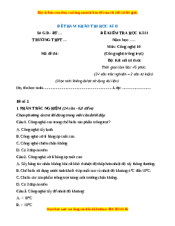 Đề thi Công nghệ 10 cuối kì 2 Kết nối tri thức (Công nghệ trồng trọt) - Đề 2