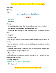 Giáo án Phép cộng có tổng bằng 10 Toán 2 Chân trời sáng tạo