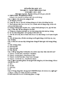 Đề thi Cuối kì 1 Tin học 9 Chân trời sáng tạo (Đề 3)