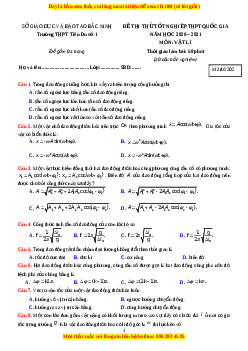 Đề thi thử Vật Lí trường Tiên Du 1 năm 2021