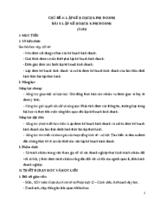Giáo án Bài 5: Lập kế hoạch kinh doanh KTPL 12 Cánh diều
