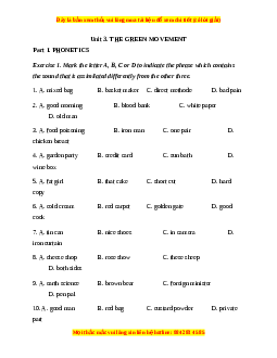 Trắc nghiệm Unit 3: The green movement Tiếng Anh 12 chương trình thí điểm