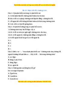 Trắc nghiệm Bài 29 Tin học 10 Kết nối tri thức: Nhận biết lỗi chương trình