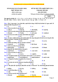 Đề thi thử tốt nghiệp Hóa học trường THPT Tiên Du 1 - Bắc Ninh lần 1 đề 2 năm 2024