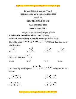 Đề thi giữa học kì 2 Toán 7 Chân trời sáng tạo có đáp án (Đề 6)