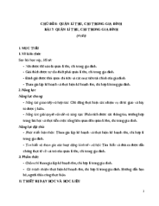 Giáo án Bài 7: Quản lí thu, chi trong gia đình KTPL 12 Cánh diều