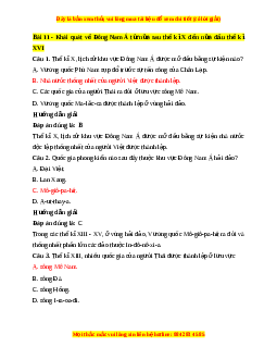 Trắc nghiệm Lịch sử 7 Bài 11 Chân trời sáng tạo: Khái quát về Đông Nam Á từ nửa sau thế kỉ X đến nửa đầu thế kỉ XVI