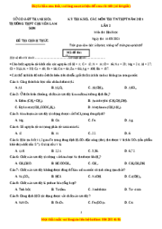 Đề thi thử Hóa Học trường Chuyên Lam lần 2 Sơn năm 2021