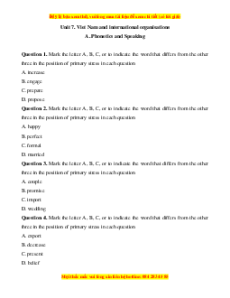 Trắc nghiệm Unit 7: Viet Nam And Internatioanl Organisations Tiếng Anh 10 Kết nối tri thức