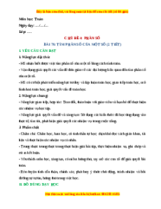 Giáo án Tìm phân số của một số Toán lớp 4 Chân trời sáng tạo